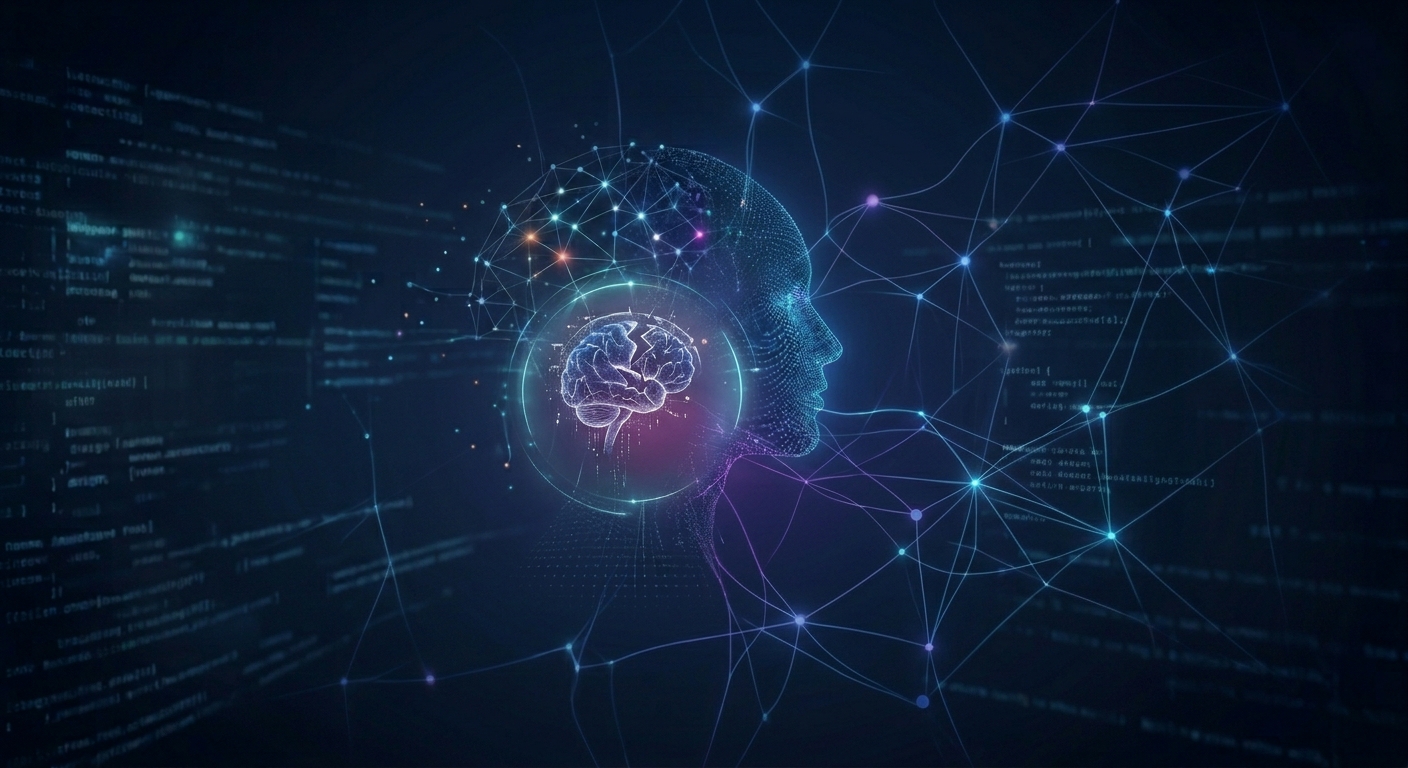 An image of a neural network synthesis between a human brain and machines.